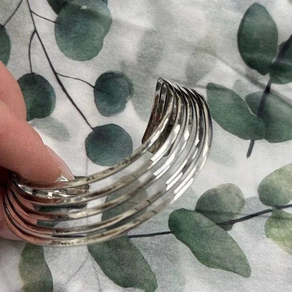 Modernist 925 Sterling Silver Wave Cuff Bracelet